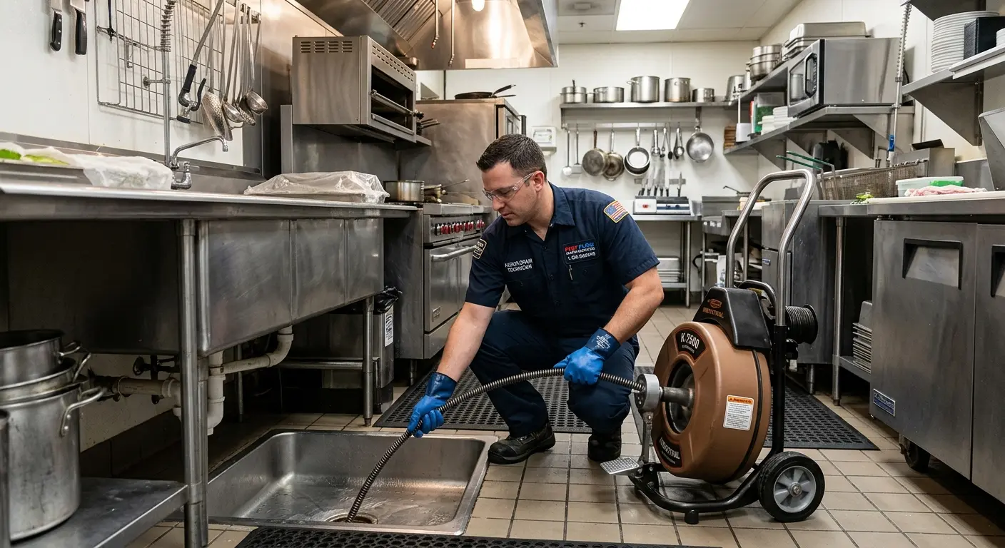 Commercial drain cleaning service in a restaurant kitchen in Hampstead